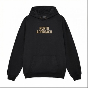 Sudadera con Capucha Oversize Negra North Approach para Hombre, de Algodón y Felpa, Casual, con Bolsillo Frontal y Estampado de Letras, Estilo Otoñal - Product Image 6