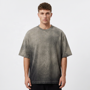 Oversized Men's <b>Tie</b>-Dye Short Sleeve O-Neck T-Shirt Solid Color <b>Knitted</b> Cotton Casual Style - Product Image 6