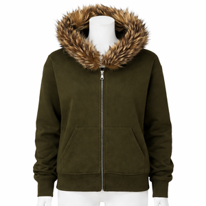 Wholesale High Quality Customized Leopard Print Logo Zipper up Design Hoodies Men Custom <b>Fur</b> Hood Hoodie - Product Image 6