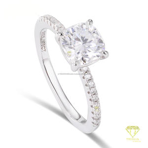 Elegante anillo de compromiso con diamante cultivado en laboratorio de corte cojín, plata de ley 925, brillante, solitario, joyería nupcial para mujer - Product Image 3