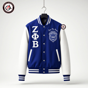 Chaqueta de Motocicleta para Mujer con Bordado de la Hermandad Zeta Phi Beta |   Chaqueta Acolchada de Lana con Mangas de Cuero Bordadas para Mujer, Resistente al Viento - Product Image 1