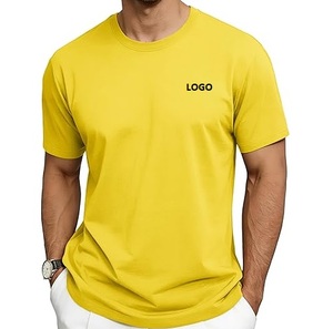 Camiseta Amarilla Brillante para Hombre, con Logotipo Personalizado, Manga Corta, Cuello Redondo, Estilo Casual, Ropa Urbana de Verano - Product Image 1
