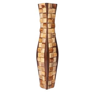 Vase en bois artisanal, haut, décoratif, design mosaïque en bois massif, style moderne rustique, pièce maîtresse pour l'intérieur du salon - Product Image 3