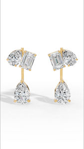 <b>Rectangular</b> Radiant Cut Cubic Zirconia Stud Earrings Sterling Silver Solitaire <b>Basket</b> Set Fine Jewelry for Women Bridal Gift - Product Image 2