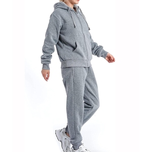 Women's Gray Hooded Eco-friendly Sporty Tracksuit Full Zipper <b>Sweatshirt</b> Pants Set Casual Solid Color Breathable Cotton Winter - Product Image 5