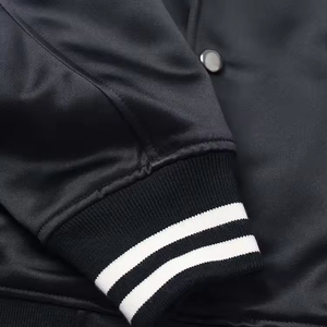 Chaqueta Varsity Negra para Hombre, Color Sólido, Cuello Camisero, Corte Regular, para Otoño, Forro de Satén, Material de Poliéster - Product Image 6
