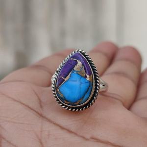 Anillo de Plata de Ley con Turquesa Morada Hecho a Mano, Anillo Bohemio con Piedras Preciosas, Regalo de Joyería para Mujeres y Hombres - Product Image 3