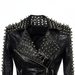 Veste en cuir pour femme style Steampunk Rock Rivet, coupe slim courte, streetwear gothique, broderie, en similicuir, style motard, Femme - Product Image 5