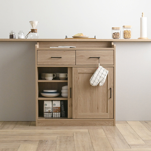 Mueble Moderno Multifuncional de Madera Natural con Estantes Deslizantes, Mueble Blanco de Alta Calidad para Cocina y Comedor - Product Image 1