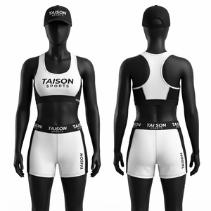 Premium 260g Cotton <b>Womens</b> BJJ <b>Shorts</b> Sports Bra Y-line Straps Stand Neckline <b>Elastic</b> <b>Waist</b> Crystal Decoration Quick Dry White - Product Image 1