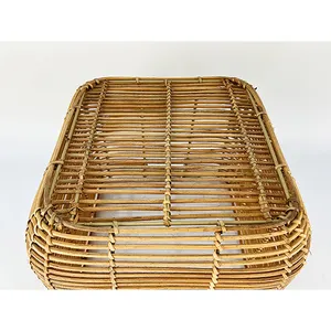 Traditional Natural Colored Rattan Clothes Storage Basket With Iron Frame