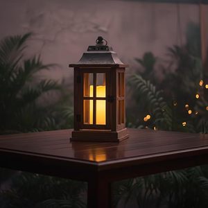 Outdoor Wooden <b>Lantern</b> <b>Set</b> Decorative Candle Holder <b>Lantern</b> with Glass Panels Rustic Garden and Patio Decor - Product Image 3