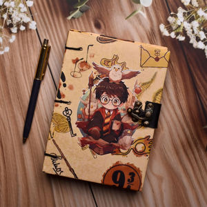 A5 Fantasy Theme Handmade Journal | Eco Friendly Hardcover <b>Lock</b> <b>Diary</b> Notebook with Fun Character Art Sketch <b>Diary</b> Writing Pad - Product Image 4