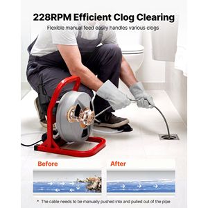 Macchina per la pulizia di scarichi con alimentazione manuale da 50 FT x 5/16 pollici, 228 RPM, per trapano elettrico, spirale per fognature, efficace pulitore di scarichi - Product Image 2