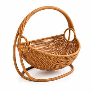 Panier en rotin tressé marron pour fruits et légumes, panier suspendu respirant pour cuisine et petits espaces, articles de cuisine - Product Image 1