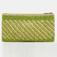 Tas Selempang Jerami Geometris dengan Kancing, Gaya Bohemian, Anyaman Biru dan Beige, untuk Penggunaan Sehari-hari, Tas Wanita, Lapisan Katun, Rumbai