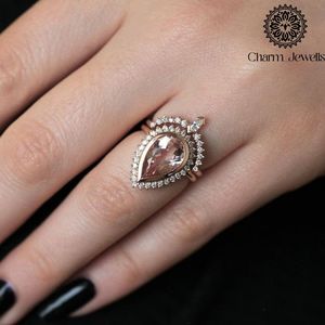 Charm_Jewells Women's Rose <b>Gold</b> Plated Engagement <b>Cocktail</b> <b>Ring</b> with Moissanite Pave Setting Classic Style Prong Setting - Product Image 2
