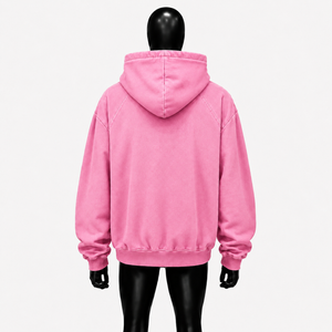 Sudadera con capucha rosa lavada de gran tamaño con cremallera completa, estilo vintage streetwear, corte holgado, con bolsillos delanteros dobles con parche. - Product Image 2
