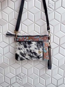 Cowhide Fur Leather Handbag Carving Hand Tooled Leather Tassel <b>Boho</b> Turquoise Color Unique Design Fur Sling <b>Bag</b> for Women - Product Image 4