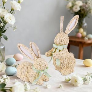 Set di 2 Coniglietti Pasquali in Vimini, Decorazioni per Centrotavola, Arredamento Primaverile Rustico per Interni, Coniglietti Pasquali 2022 - Product Image 2