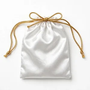 Sacs cadeaux en satin avec cordon de serrage, logo personnalisé et ruban pour bijoux, parfums, cosmétiques, emballage de pochettes - Product Image 6
