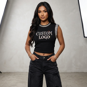 Glory Custom High Quality <b>Rhinestone</b> Tank <b>Top</b> New Trendy Vintage Style 100% Cotton Soft Breathable Fabric For Unisex Street Wear - Product Image 5