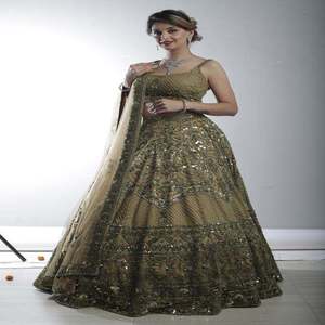 Couture Designer Modern Plus Size Wedding Lehenga Choli | Bridal Outfit Set Draped Hand <b>Beaded</b> Lace <b>Thread</b> Embroidery Multicolor - Product Image 1