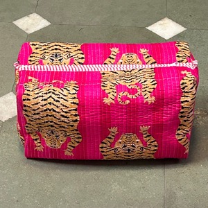 Large Bohemian Tiger Print Cosmetic Bag with Zipper Closure Multi-Function Textile Organizer Pink Animal Pattern Toilery Bag - Product Image 1