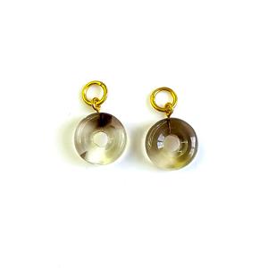 Colgante de piedra preciosa tallada en forma de donut de limón natural Bio, 15 mm, chapado en oro, colgante suelto para la fabricación de joyas. - Product Image 2