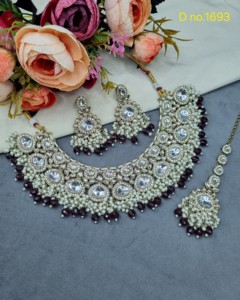 Handcrafted <b>Pearl</b> And Crystal Beaded Fringe Collar Necklace <b>Set</b> Tika & Earrings Antique Gold Plated Fashion <b>Jewellery</b> Wholesaler - Product Image 6