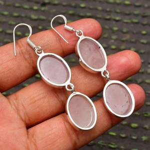 Boucles d'oreilles clous en quartz rose faites à la main, en argent sterling 925 plaqué rhodium, bijoux en pierres précieuses naturelles pour femmes, cadeau de fête, vente en gros - Product Image 3