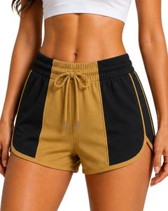 Shorts de sport pour femmes noir et jaune moutarde, séchage rapide, respirant, taille élastique, pour la gym, le fitness, les vêtements de sport décontractés - Product Image 1
