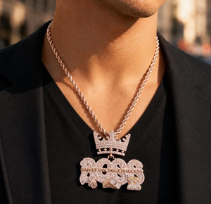 Collar con Colgante Temático de Corona Plateada, Cadena con Micro Pavé de Circonitas, Joyería Hip Hop, Chapado en Oro, Chapado en Oro Rosa para Hombre - Product Image 6