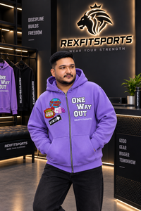 REXFITSPORTS 2026 Sweat-shirt à capuche entièrement zippé violet personnalisé, motif streetwear, en molleton de coton, avec logo personnalisé, vente en gros - Product Image 2