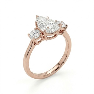 Prêt à être expédié, bague en or rose 14 carats à trois pierres, bijoux de luxe, bague de fiançailles avec diamant de laboratoire de 1,18 carat, couleur E, clarté VS1 - Product Image 3