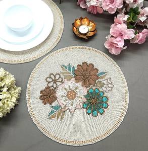 Elegant <b>Beaded</b> Embroidery <b>Placemat</b> with Intricate Handmade Design for Dining Table Kitchen Decor and Entertaining - Product Image 4