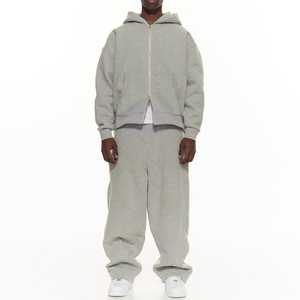 Custom Casual Unisex Sweatsuit Tracksuits Heavyweight Polyester/Cotton Baggy Wide Leg Sweatpants Zip Hoodie Sweat <b>Suit</b> Sets - Product Image 3