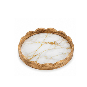 Plateau de rangement en bois, motif floral gravé, finition polie, style moderne et luxueux, type sol, empilable, compatible lave-vaisselle - Product Image 1