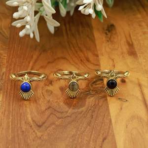 Handmade Brass Gemstone <b>Ring</b> Wholesale, Sunburst Design Bohemian <b>Ring</b>, Natural Stone <b>Ring</b> Multi Color, <b>Tiger</b> <b>Eye</b> Lapis Moonstone - Product Image 2
