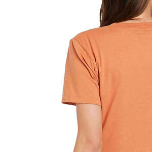 T-shirt court à col rond pour femme, couleur unie orange, manches courtes, jersey décontracté, respirant, 100% coton, à porter au printemps et en été - Product Image 6