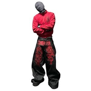 Jean baggy gothique respirant et imperméable en denim délavé pour homme, coupe ample, style skateboard, collection printemps, vente en gros - Product Image 1