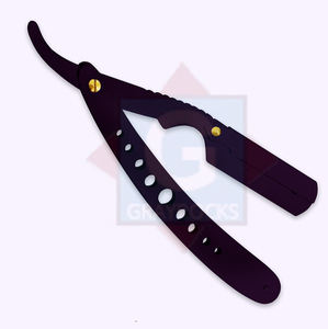 Navaja de Afeitar Recta para Hombre, de Acero Inoxidable con Mango Metálico, Negra, para Limpiar la Barba - Product Image 1