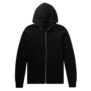 Sweat-shirt à capuche zippé noir pour homme, coupe classique, décontracté, pour l'automne, couleur unie, coton French Terry, manches longues - Product Image 1