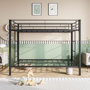 Letto a Castello in Metallo Nero Resistente con Ripiano e Supporto a Doghe, Non Richiede Box Spring - Product Image 4