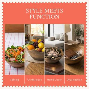 Bol festonné en bois de manguier fait main, bol décoratif pour fruits, bol de service en bois rustique pour la décoration de la cuisine et de la table à manger - Product Image 4