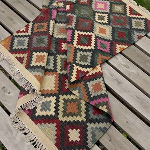 Tapis Kilim en Laine Fait Main à Motif Abstrait, Écologique, à Poil Ras, Tissage Plat, Tapis de Zone Tribale - Product Image 2