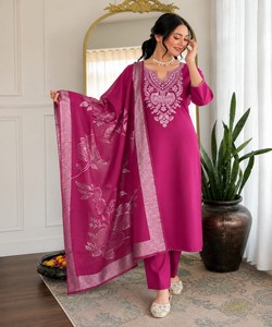 Salwar Kameez Dupatta Tradicional para Mujer, Color Rosa, Estilo Informal de India y Pakistán, Corte Regular, Largo hasta el Tobillo, Algodón, SHAMAL 85383 - Product Image 1