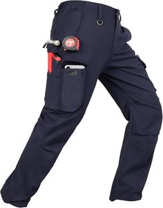 Men's Navy <b>Work</b> <b>Pants</b> With Tool Pockets Abrasion Resistant <b>Cargo</b> Trousers Cotton Material - Product Image 1