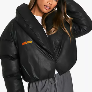 2027 Wholesale Custom Womens Bomber Puffer Coat Down <b>Jacket</b> Manufacturer Women's <b>Black</b> Hooded Stretch Puffer <b>Jacket</b> Warm Quilted - Product Image 2