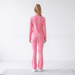 Ensemble de yoga 3 pièces pour femme : soutien-gorge dos nageur, leggings évasés taille haute et veste longue – Tenue de fitness respirante pour femme - Product Image 2